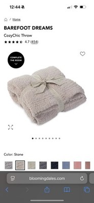 Barefoot Dreams CozyChic Stone Throw 54x72 New with Tags Super Soft Blanket $158