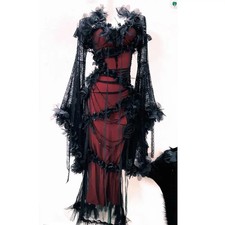 Gothic Vampire Dark Red Black Lace Rose Gown Dress Witch Halloween Cosplay Forma