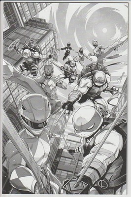 Mighty Morphin Power Rangers TMNT III #1 Zonno B&W Virgin Variant 1:10