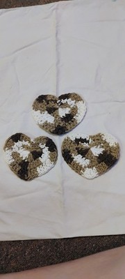 Crochet 100% Cotton Handmade Heart Shaped Coasters Brown And White