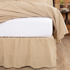 Burlap Vintage Farmhouse Ruffled Queen Bed Skirt Tan Cotton 60x80x16" VHC Brands