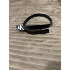 Calvin Klein Black Leather CK Logo Belt Women's Small Italian Saddle Leather
