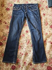 Vigoss Jeans Womens 15 33 L  New York BootCut Mid Rise Blue Wash Disressed Hems
