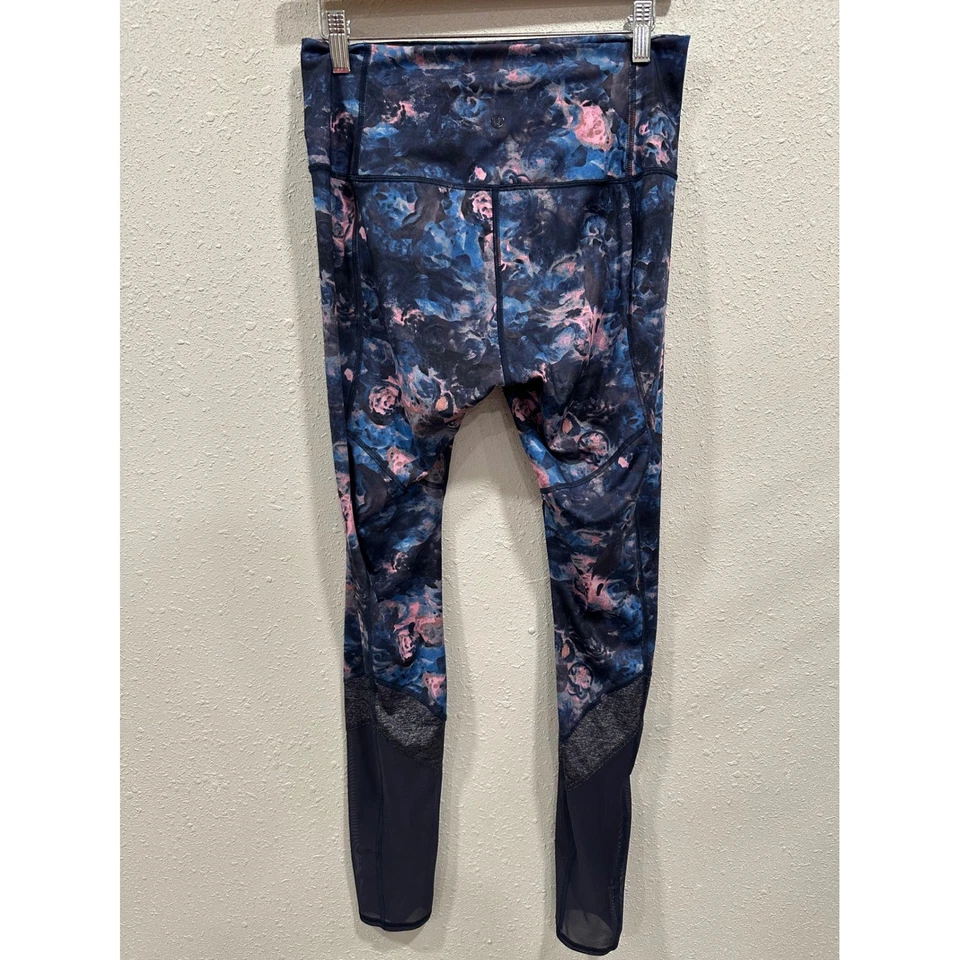 Leggings Lululemon Talla 10 Estampado Floral Azul Rosa Tiro Alto Malla Paneles Mujer Foto 2 de 4