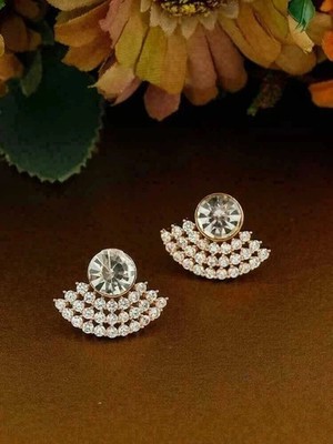 14K Yellow Gold Plated 2.0Ct Round Cut Real Moissanite Stud Push Back Earrings