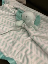 Cloud Island Elephant Lovey Green  White Satin Trim Large Security Blanket