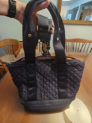 Navy Leather & Nylon Caraa Travel Backpack Tote Gym