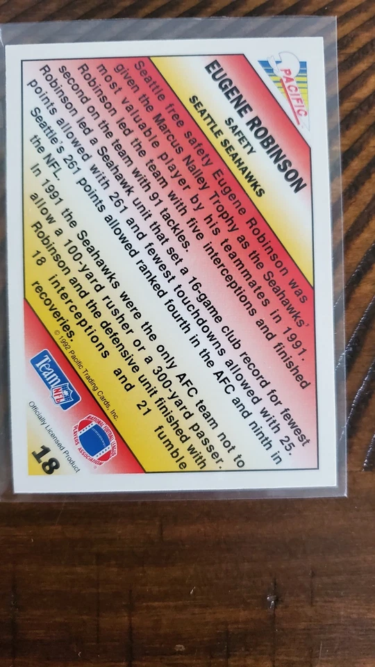 1991 Pacific Picks The Pros EUGENE ROBINSON GOLD #18 Seahawks MINT - Image 2 of 2