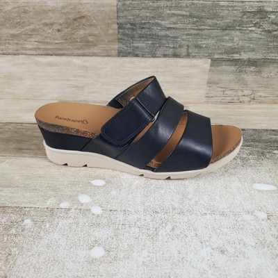 Baretraps Michi Womens Wedge Sandal Sz 9.5 W Navy Blue Leather Slip On Open Toe