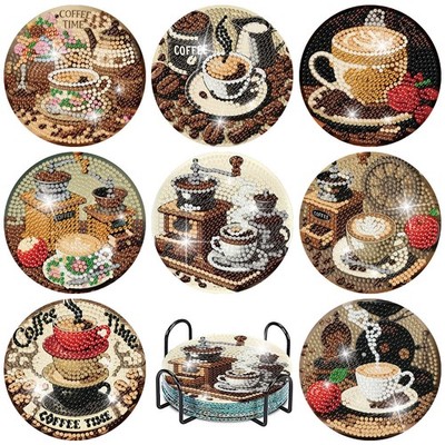 8 Pcs Coffee Diamond Art Coasters Kits with Cork Base,Diamond Painting Coasters