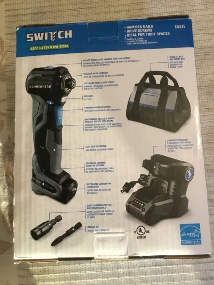 HAMMERHEAD HHS1200 12V Right Angle Impact Driver Auto Hammer 1/4" Collet Nail - Image 3 of 4