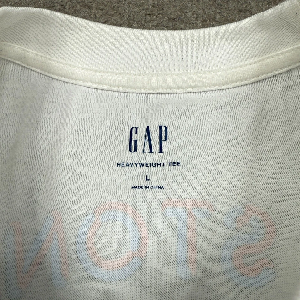 The Rolling Stones 男式衬衫 L 码白色方格裁剪重量级 T 恤间隙 — 第 2/4 张图片