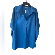 NWT Pixie + Ivy Blue Short Sleeve V Neck Tunic With Collar Size 2X