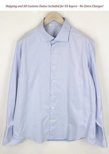 SUITSUPPLY Men's Formal Shirt XL Slim Twill Pure Cotton Blue Tuxedo Classic