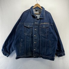 Vintage Rocawear Denim Jacket Men's 3XL Blue Dark Wash Pockets Trucker Biker y2k