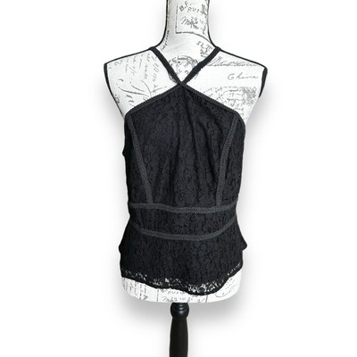 White House Black Market Style 570288180 Lace X Front Halter Black Tank Top 12