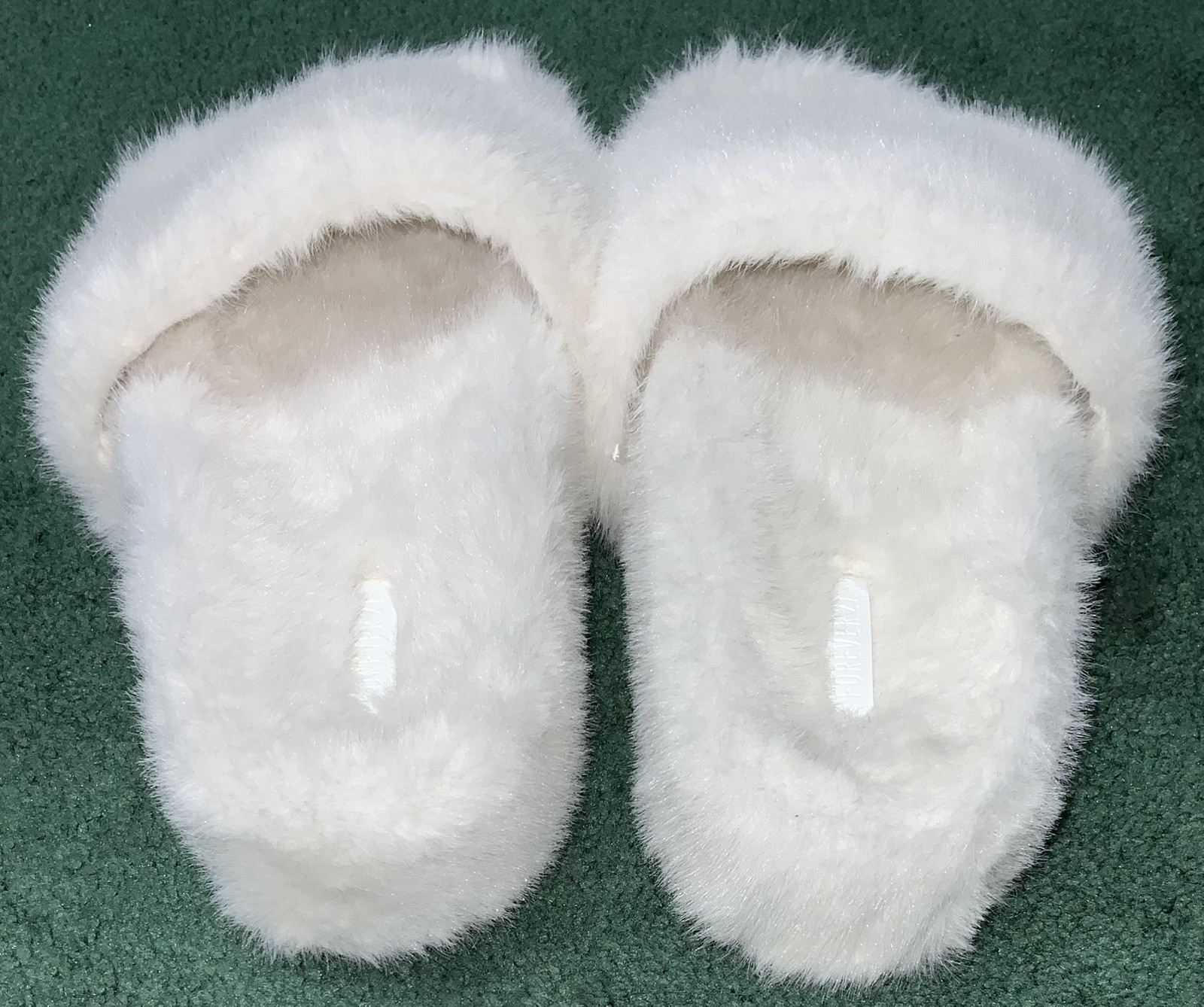 SAOLA Forever 21 Ciabatte Donna Taglia M Fuzzy Slide Avorio Morbida Pelliccia Ecopelliccia con Suola Rigida