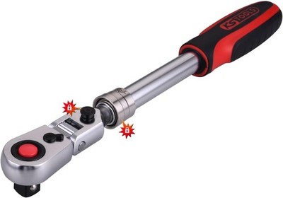 KS Tools 914.3820 3/8'' SlimPOWER Teleskop-Gelenk Umschaltknarre 72 Zahn