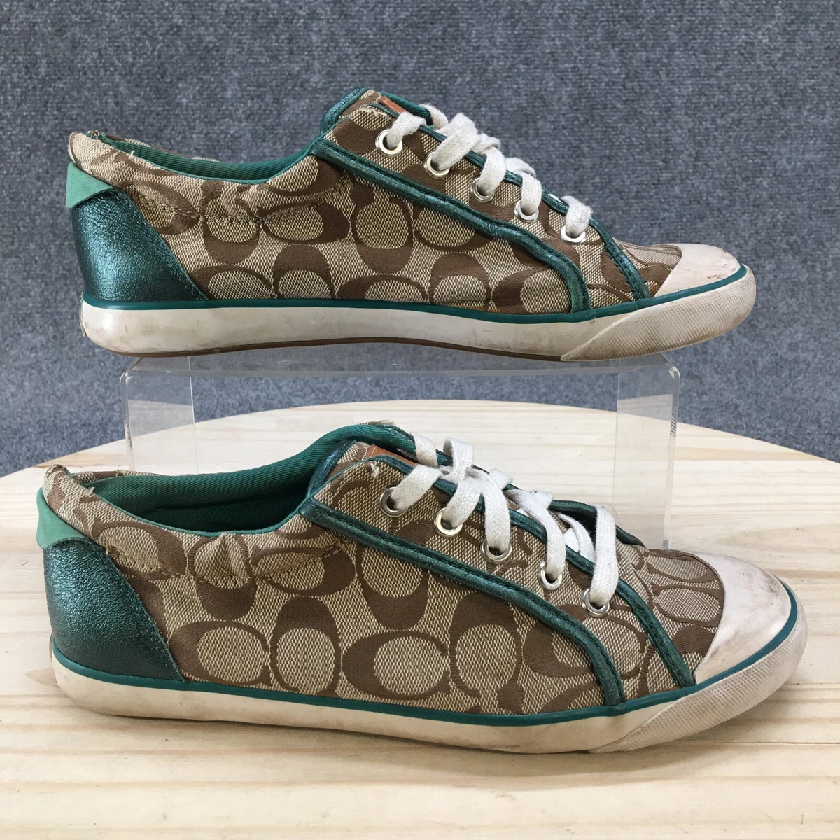 Coach Shoes Womens 9.5 Barett Signature Print Sneakers Tan Canvas Casual  Low Top