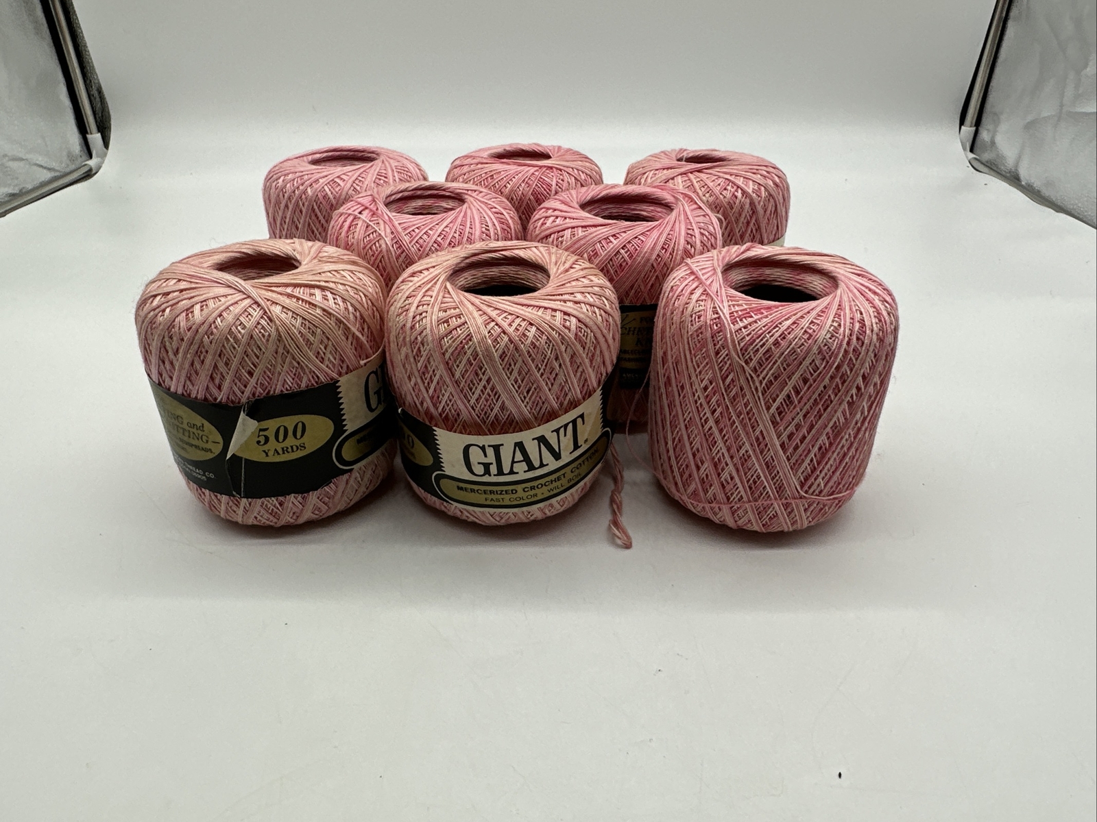 8 Rolls Giant Mercerized Crochet Cotton Pink Thread Yarn 500 Yards Per