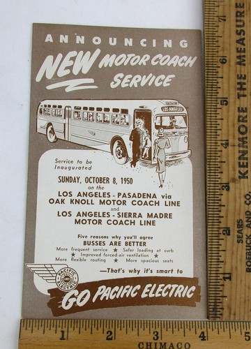 Opuscolo servizio pullman motore elettrico Pacific Los Angeles-Pasadena 10/8/50 RR503 - Foto 5 di 5