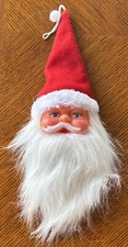 Vintage Santa Claus Head Plastic Face Christmas Ornament Beard Hat Blue Eyes C3