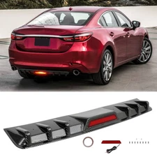 Carbon Rear Bumper Diffuser Splitter Trim w/ Led Lights For Mazda 6 Atenza Sedan