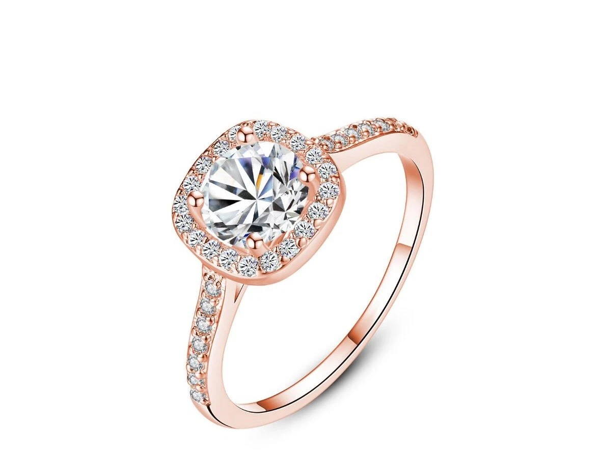 Pave 1.5 Cts Princess Cubic Zirconia Rose Gold GP Engagement Ring RS18