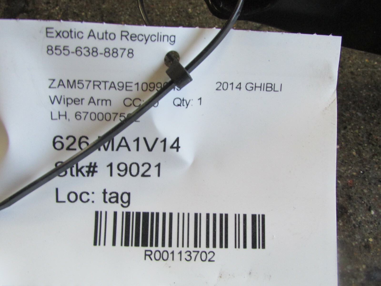 Maserati Quattroporte, Ghibli, LH, Left Wiper Arm Assembly, Used, P/N 670007562