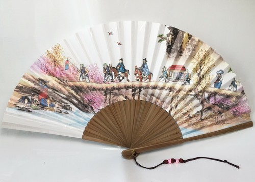 Korean Art Hand Fan 'Marriage' Traditional Collapsible 53cm 11.6" x 20.8"