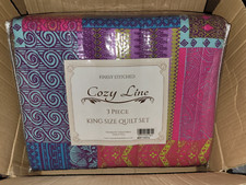3-PC COZY LINE HOME FASHIIONS PATCHWORK QUILT SET KING QUILT 106x92 NEW