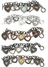 NEW GENEVA COPPER,GUN METAL,SILVER TONE CHARM BRACELET HEART LADY'S WATCH