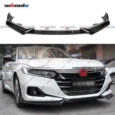 FOR 2021-2022 HONDA ACCORD V STYLE 3PCS GLOSS BLACK FRONT BUMPER LIP SPLITTER