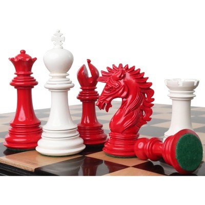 4.6  Buckeliges Staunton Luxus-Schach-Set - nur Schachfiguren - weiß & rot lacki
