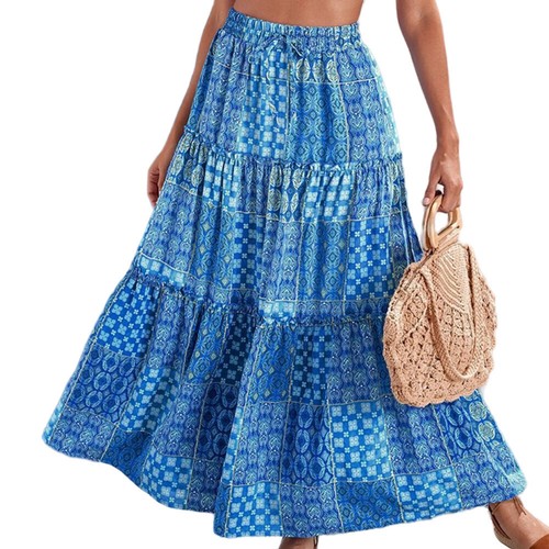New Womens Bohemian National Style Printed High Waist Skirt Holiday Style Dress - Picture 5 of 15