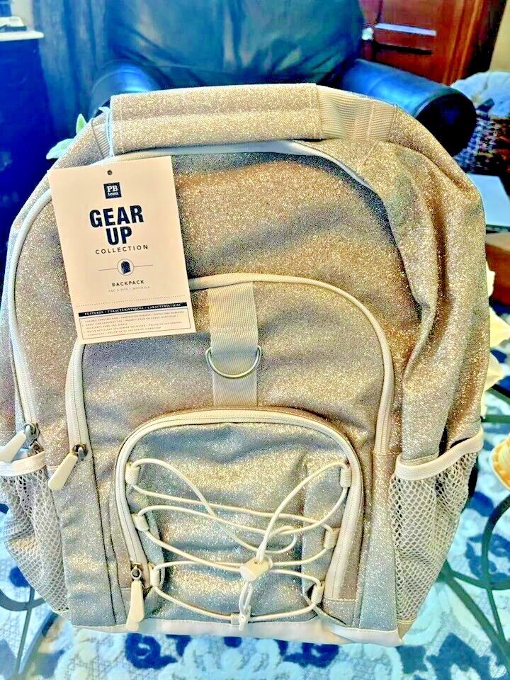 PONY Zaino GRANDE Pottery Barn Gear Up Ombre Glitter Scuola Argento Oro Ragazza.