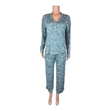 Splendid Brushed Jersey Button Detail Top & Relaxed Pant Sleep Set Teal Small Sz