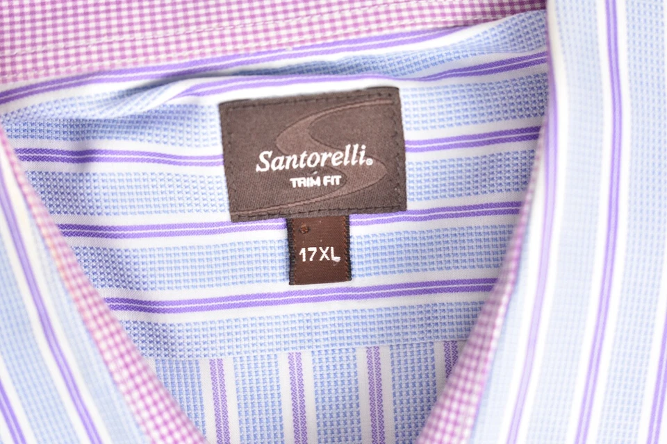 Santorelli Light Blue/Purple Striped Spread Collar Trim Fit Long Shirt Sz: 17XL - Image 4 of 4
