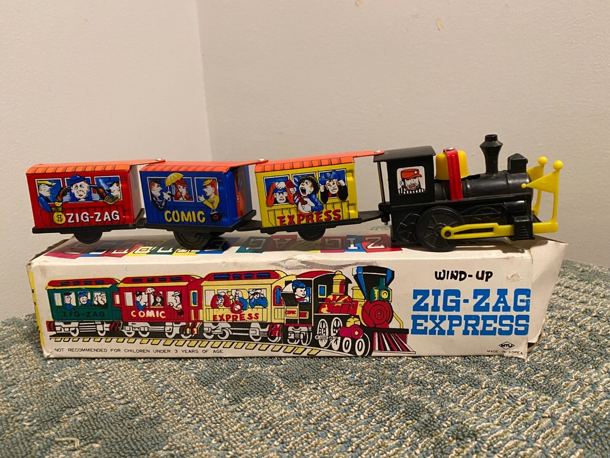 Wind Up ZIG-ZAG COMIC Western EXPRESS Tin Toy Train w/ Box Wind Up ZIG-ZAG COMIC Western EXPRESS Tin Toy Train w/ Box
