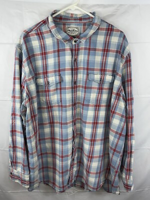Flag & Anthem Button Up Shirt Shirt Mens XXXL 3XL Blue Plaid Long Sleeve
