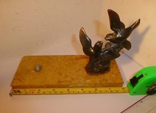 ANTIQUE BRASS BIRDS on a MARBLE PLINTH , PROBABLY FRENCH .