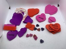 7 Total Heart Craft Rings With Heart Felt Pieces, Plastic Heart Shaped Buttons