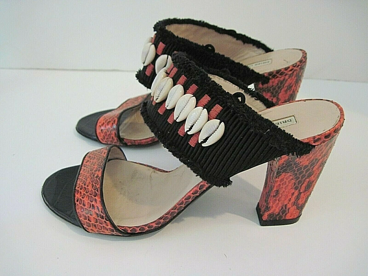 Dries Van Noten Orange Snake Skin Ankle Strap Heels Sea Shells