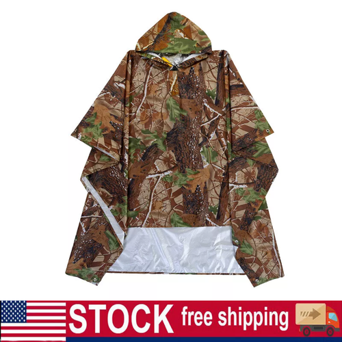 Hooded Ripstop Camo Rain Coat Poncho Military Camping Hiking Rainwear Waterproof - Picture 3 of 12
