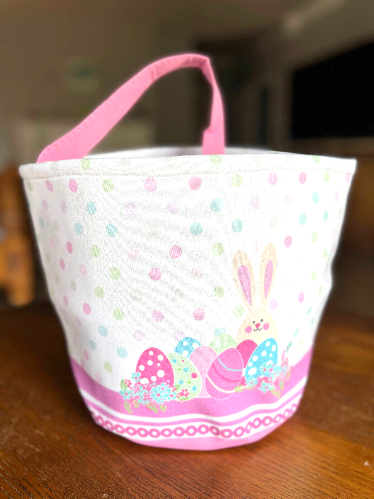 LessMo Pink Easter Canvas Basket, New and Unused