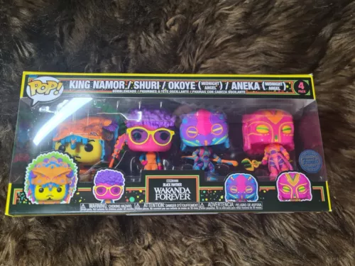 Funko Pop Black Panther Wakanda Forever Blacklight 4 Pack New