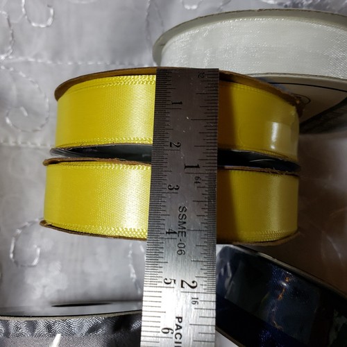 Lot Of Ribbon Variety 5 Rolls, 4 Colors, Complete Rolls Yellow Blue Gray & White - Picture 14 of 16