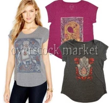 NEW WOMEN'S LUCKY BRAND CAP SLEEVE GRAPHIC TEE T-SHIRT SLIGHT HI-LOW HEM VARIETY