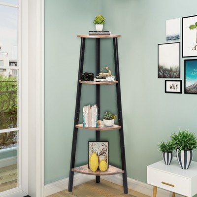 4-Tier Corner Shelf Metal Home Rack Bookcase Plant Display ...