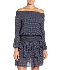 NWT $155 Michael Kors Charlton Print Blouson Dress New Navy 